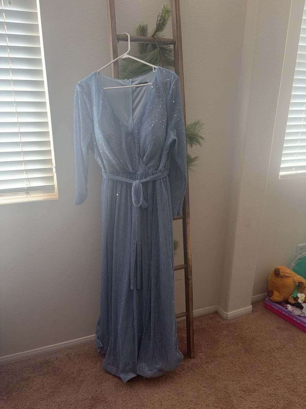 SHEIN Curve Blue Sequin Pleated Long Sleeve Maxi Dress 2XL